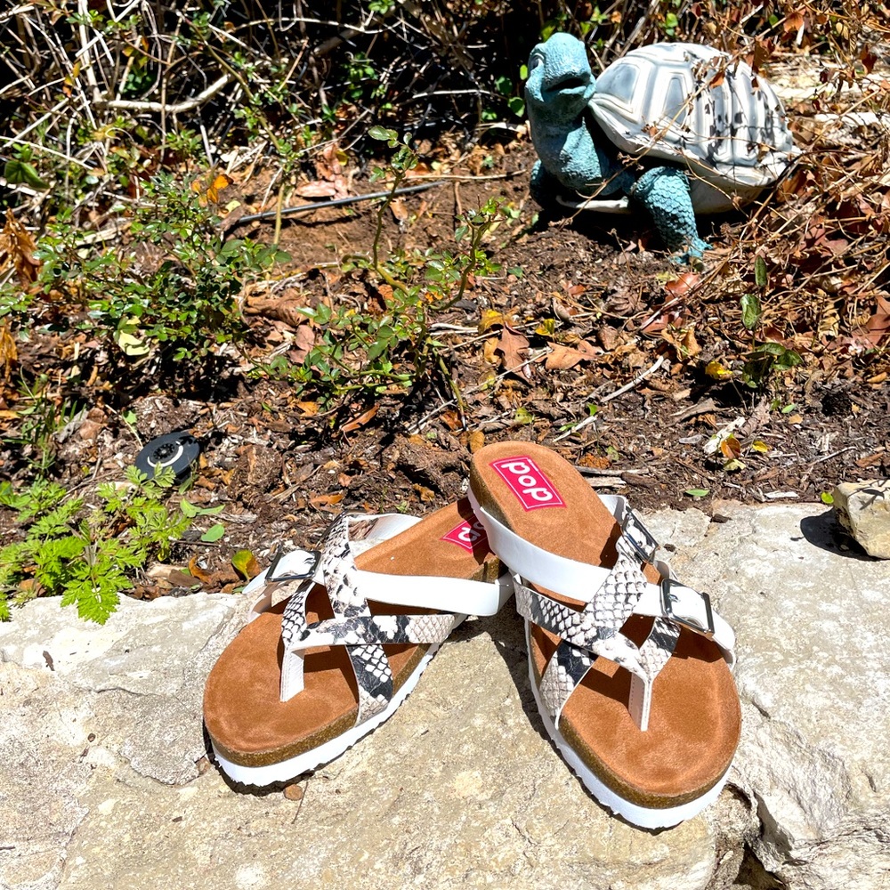 Pop, Recreation, Footbed, Sandals, white snake smooth, size 8